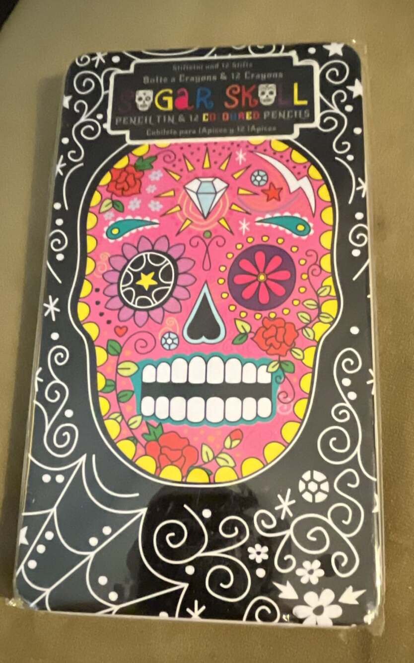 NPW Sugar Skull Pencil Tin & 12 Coloured Pencils